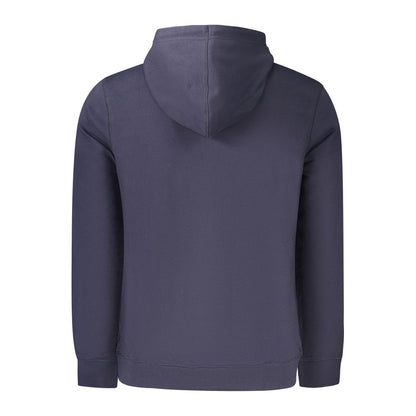 Back view of Hugo Boss Blue Cotton Men Sweater showing the hood and detailing.