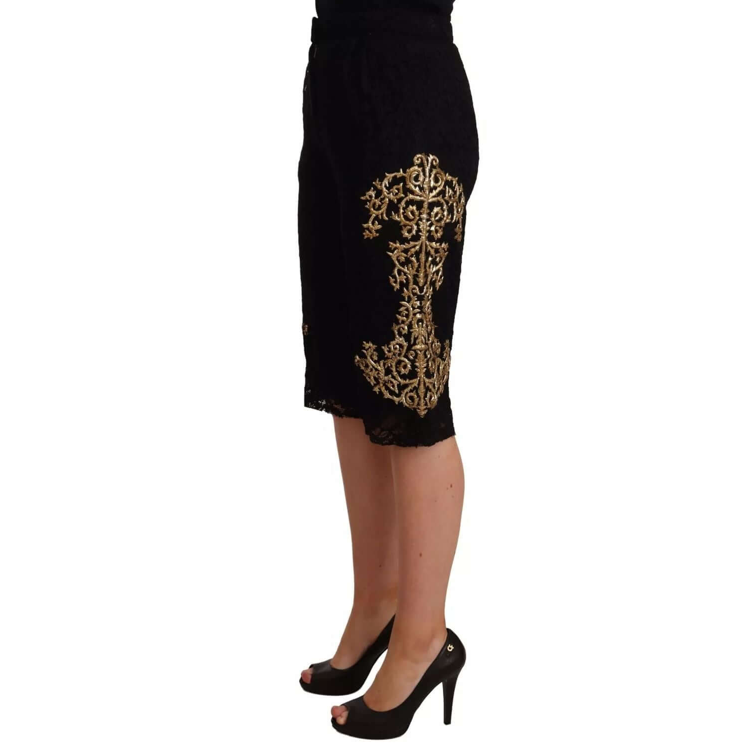 Dolce & Gabbana Black Lace Gold Baroque SPECIAL PIECE Shorts