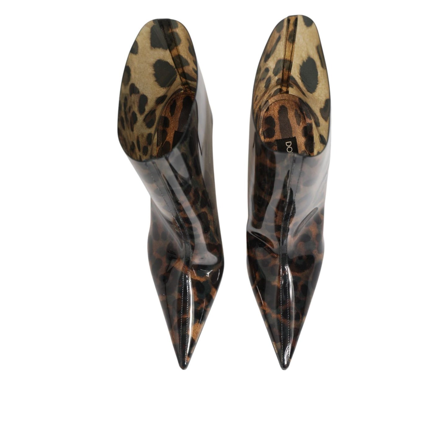 Dolce & Gabbana Leopard Print PVC Pointed Toe Boots Shoes