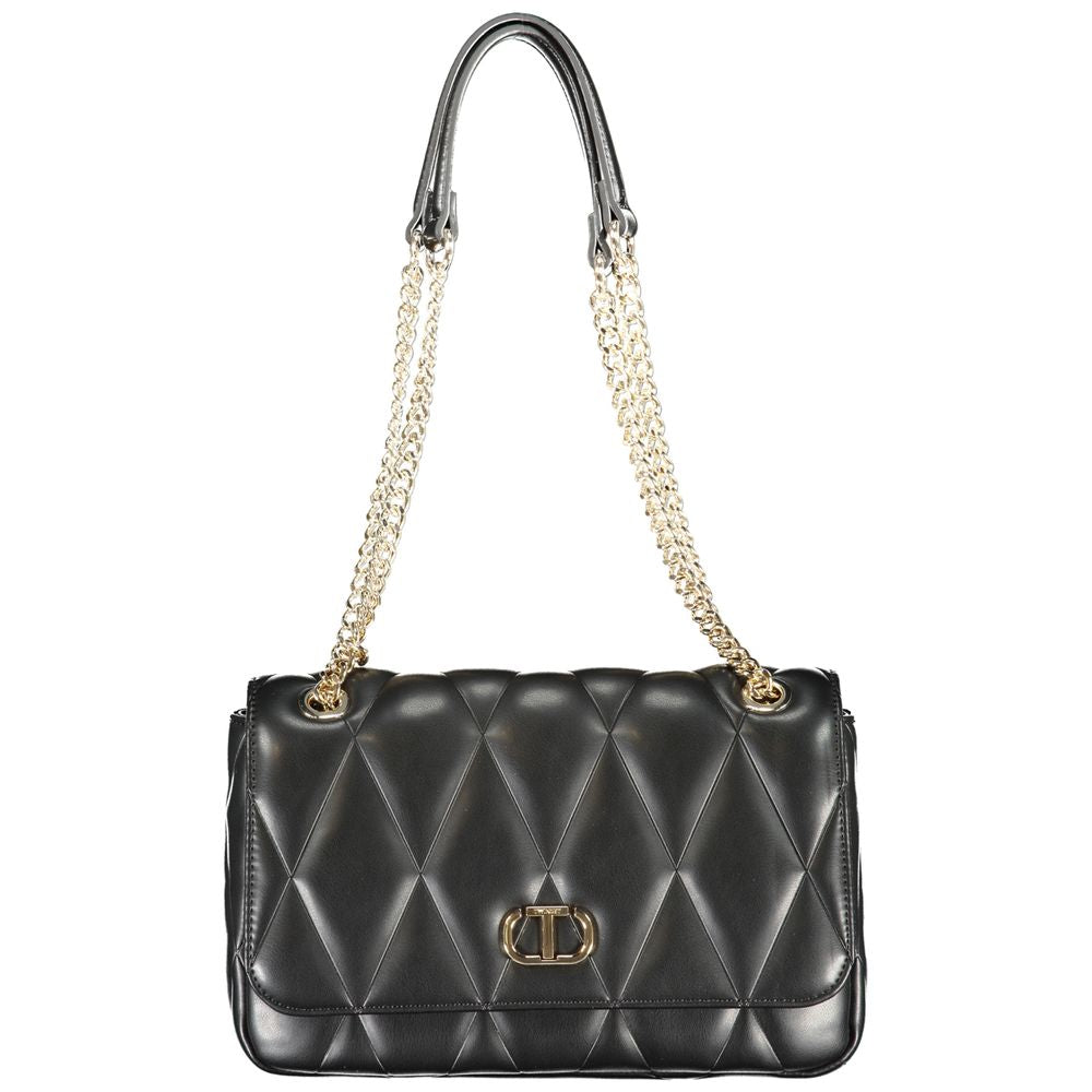 Twinset Black Polyethylene Women Handbag with chain handles and stylish snap closure.