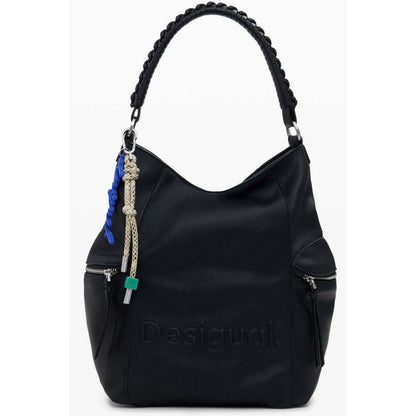 Desigual Black Polyethylene Women Backpack with one-shoulder handle, half Africa logo, and zippered compartments.