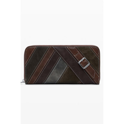 Desigual Brown Polyethylene Women Wallet with stylish contrasting details and zip closure, perfect for organizing essentials.