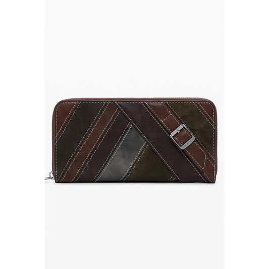 Desigual Brown Polyethylene Women Wallet with stylish contrasting details and zip closure, perfect for organizing essentials.