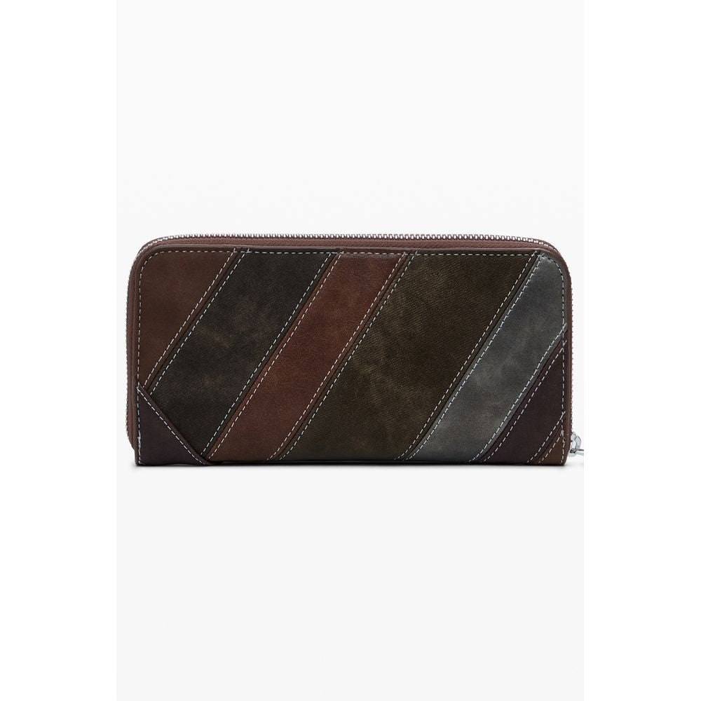 Desigual Brown Polyethylene Women Wallet with striped design, featuring vibrant style and multiple compartments for trendy organization.