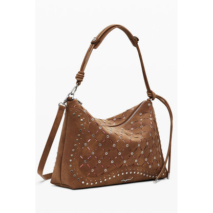 Desigual Brown Polyethylene Women Handbag with adjustable strap and zip closure for secure storage.