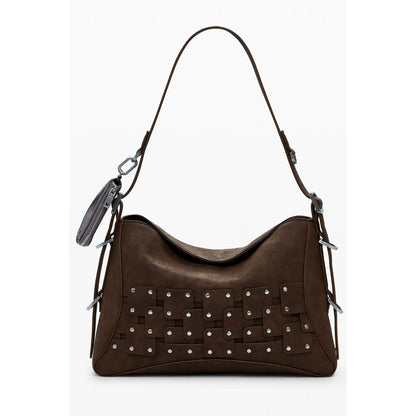 Desigual Brown Polyethylene Women Handbag with removable shoulder handle and coin purse, magnetic closure, and contrasting details.