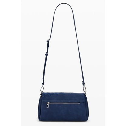 Desigual Blue Polyethylene Women Handbag with removable handle and adjustable strap showcasing vibrant design with external pocket.