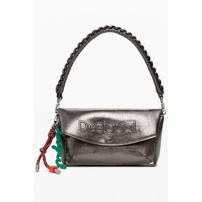Desigual Bronze Polyethylene Women Handbag with logo design, removable handle, and adjustable straps