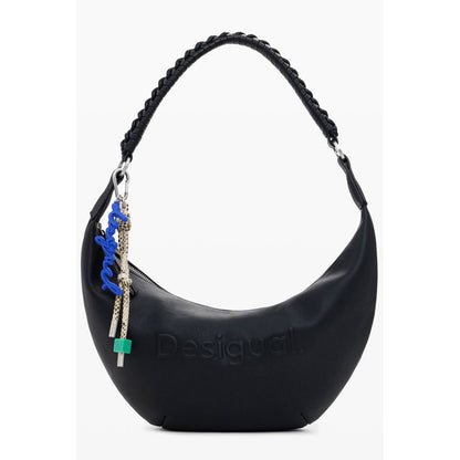Desigual Black Polyethylene Women Handbag with relief print logo and adjustable straps, chic design for style and convenience.