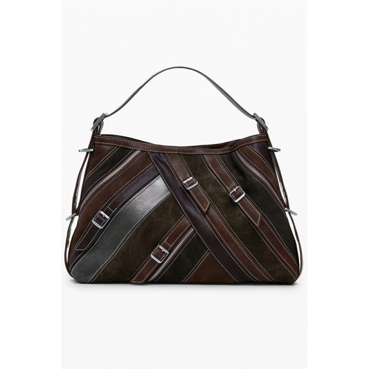 Desigual Brown Polyethylene Women Handbag with adjustable shoulder strap and organized interior compartments.