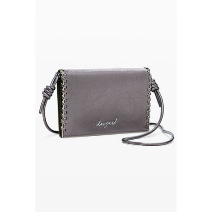 Desigual Bronze Polyethylene Women Wallet with shoulder strap and stitched details.