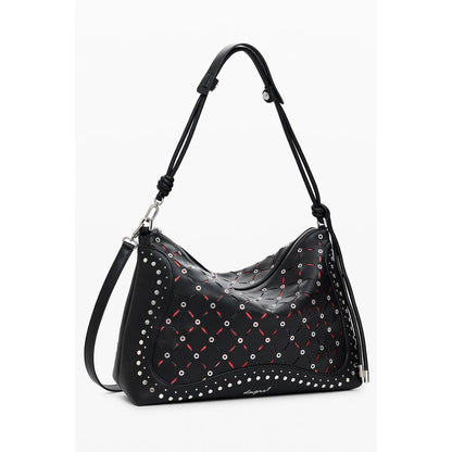 Desigual Black Polyethylene Women Handbag with contrast details and adjustable strap for crossbody wear.