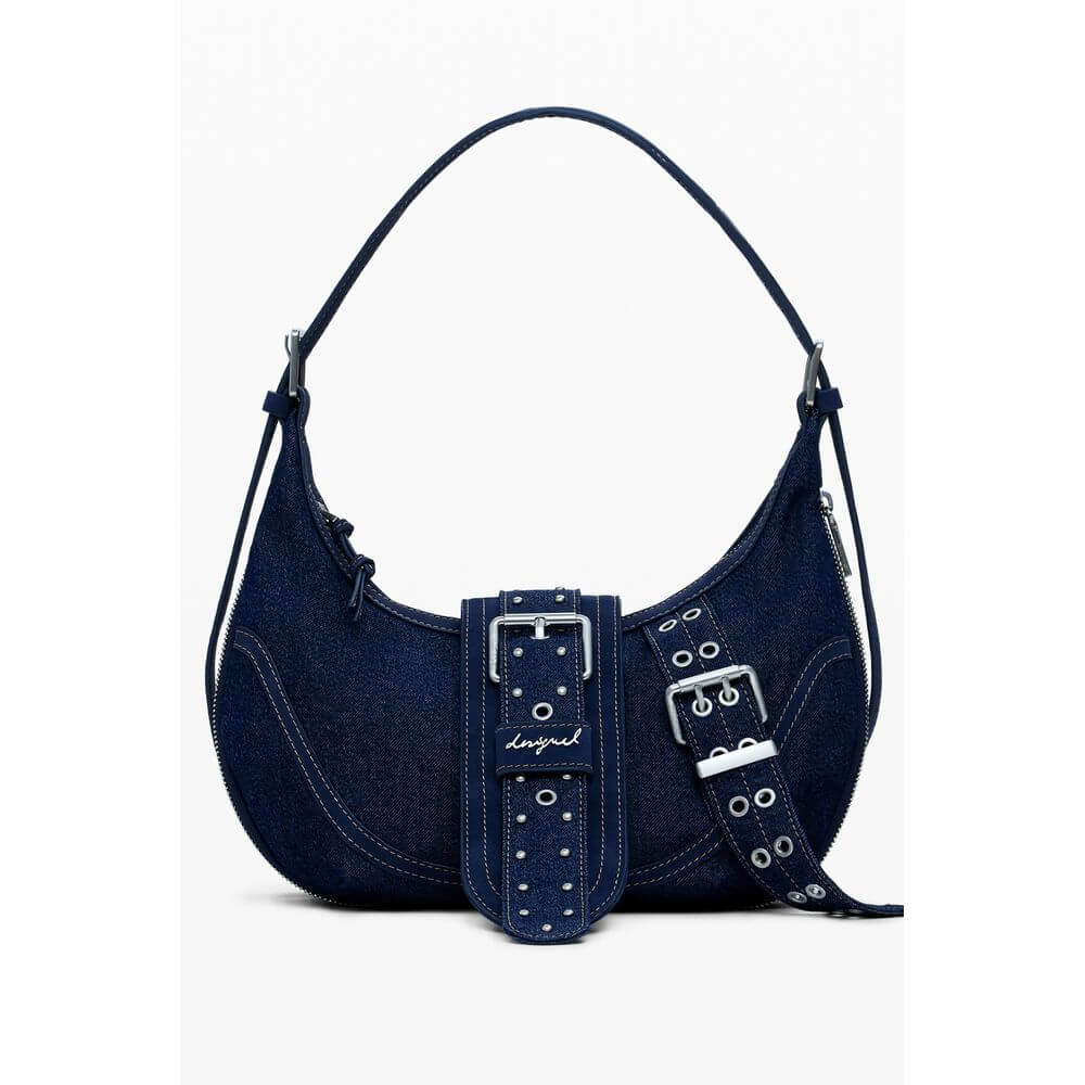 Desigual Blue Cotton Women Handbag with adjustable strap and internal pocket, showcasing a stylish and functional design.