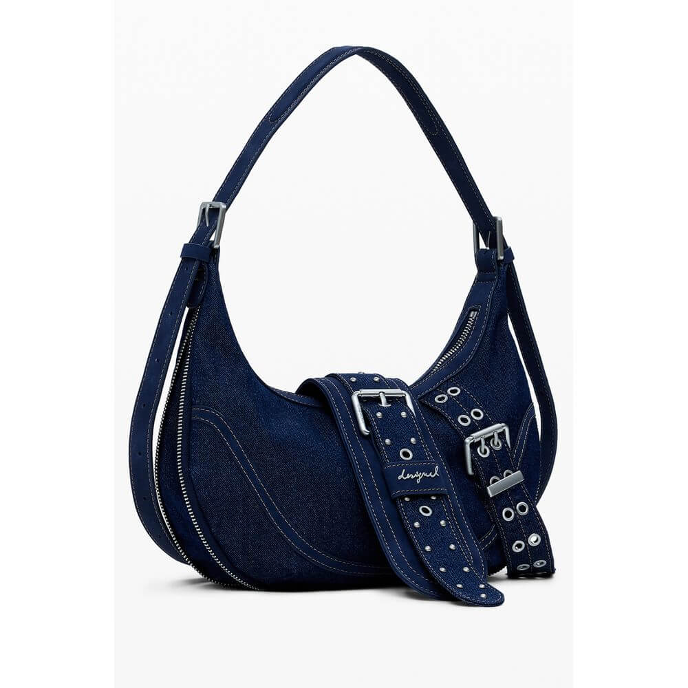 Desigual Blue Cotton Women Handbag with adjustable strap and internal pocket, featuring stylish design for functional elegance.