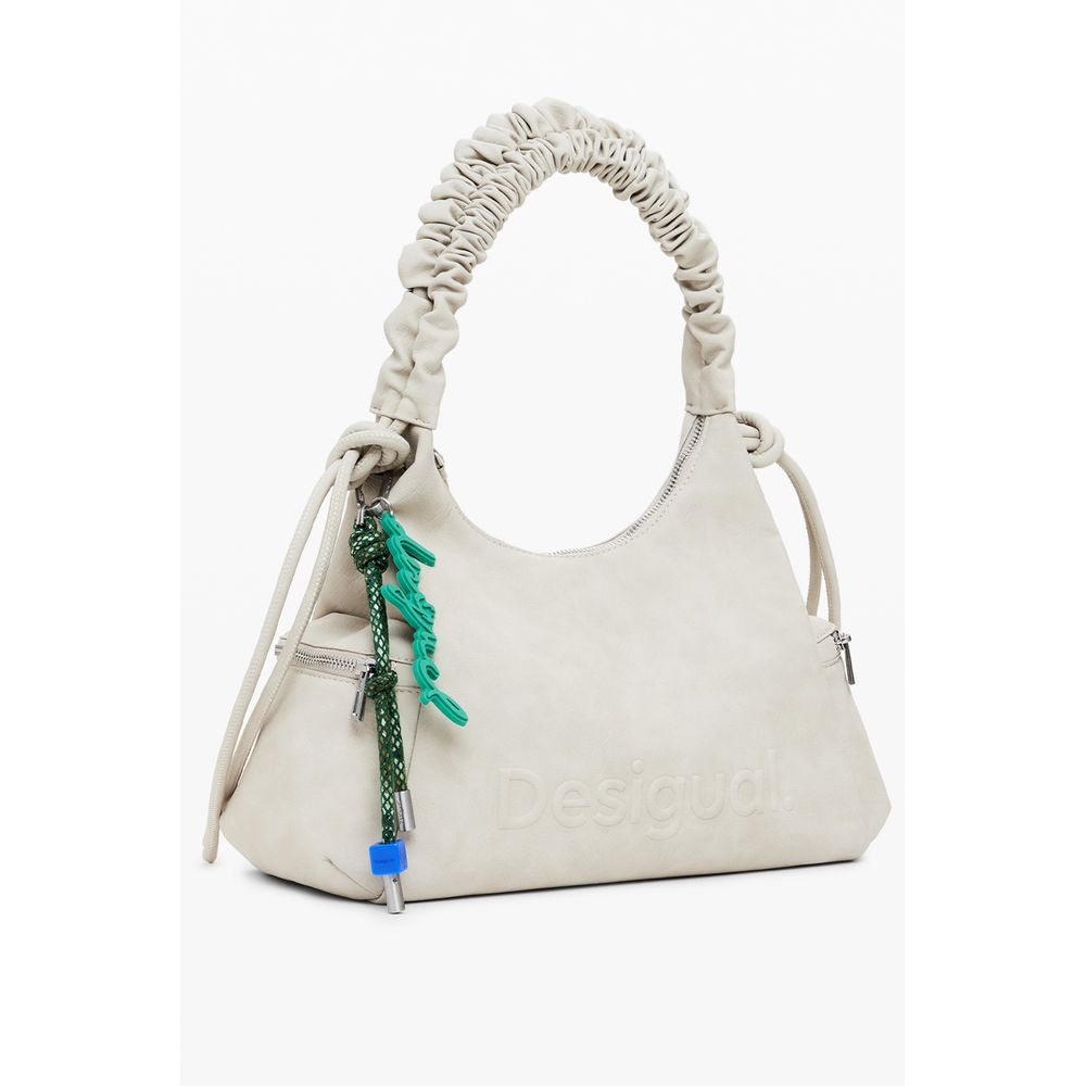 Desigual Beige Polyethylene Women Handbag with chic shoulder handle and pockets for stylish organization.
