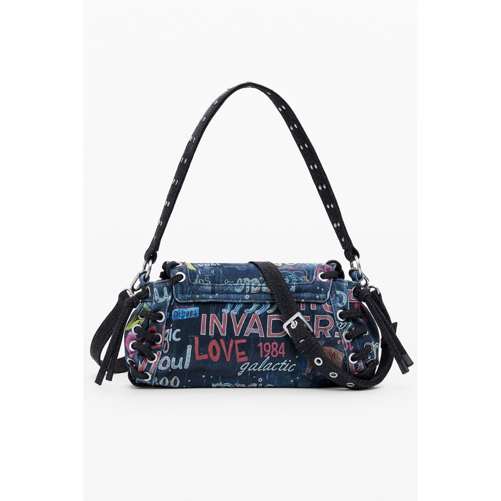 Desigual Blue Cotton Women Handbag with vivid print and adjustable strap
