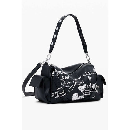 Desigual Black Polyethylene Women Handbag with adjustable strap and logo, featuring a stylish design and multiple pockets for organization.