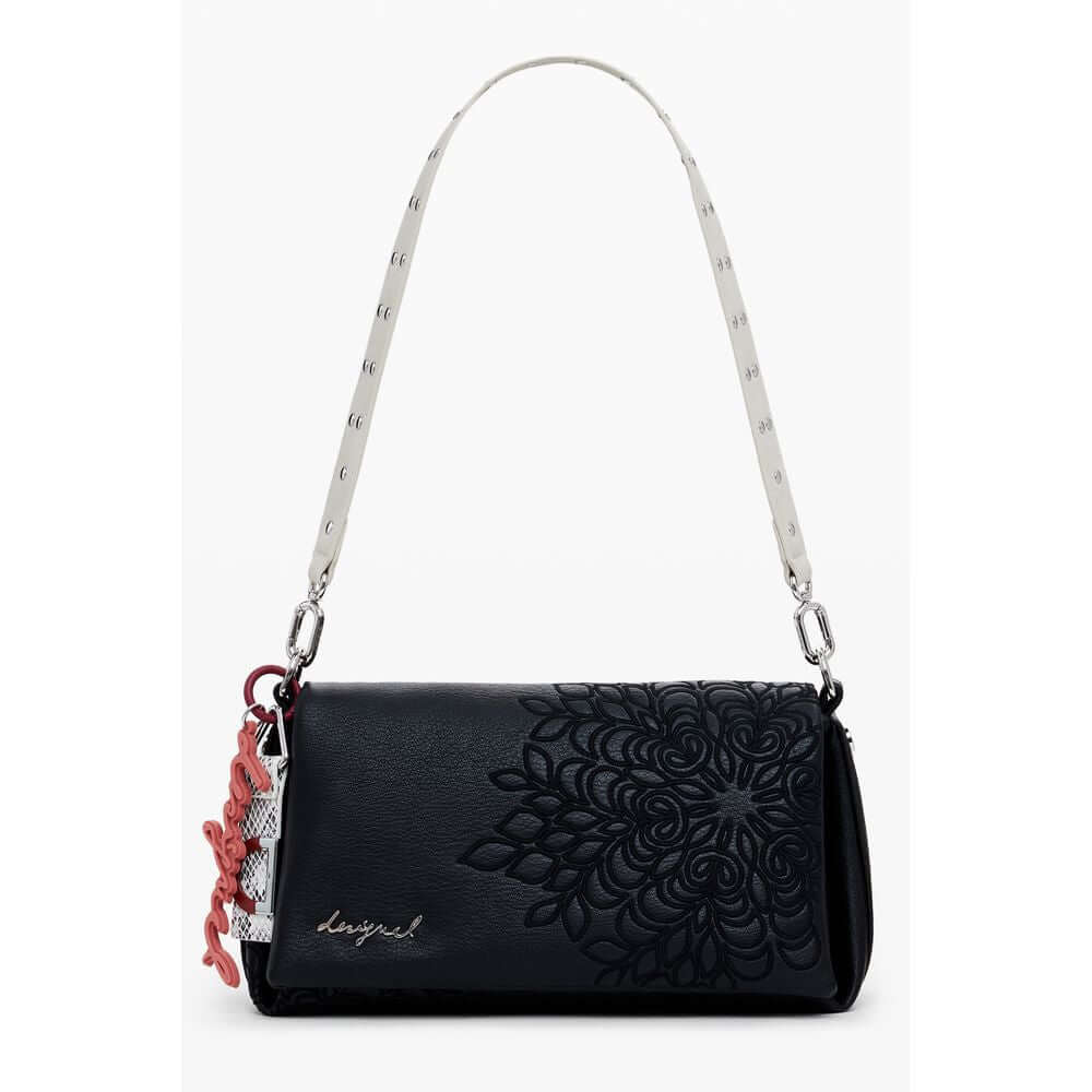 Alt Tag: Desigual Black Polyethylene Women Handbag with floral pattern and detachable shoulder strap, perfect for modern elegance and versatility.