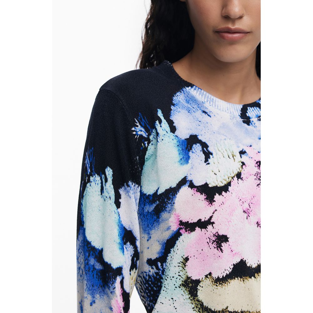 Desigual Black Linen Women Sweater with colorful pattern and unique design showcasing comfort and style