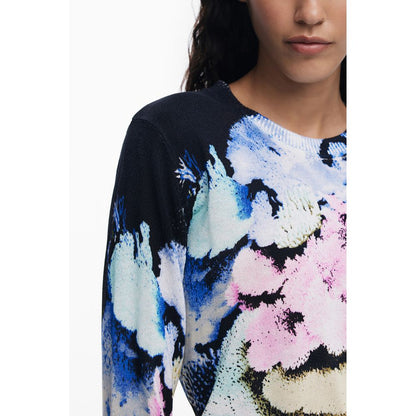 Desigual Black Linen Women Sweater with colorful pattern and unique design showcasing comfort and style