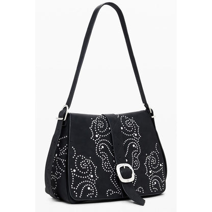 Desigual Black Polyethylene Women Handbag with studs and adjustable strap, chic design with external and internal pockets.