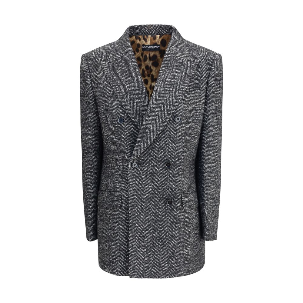 Dolce & Gabbana Gray Fleece Wool Blazer, double-breasted chevron, peaked lapels, formal menswear AW25