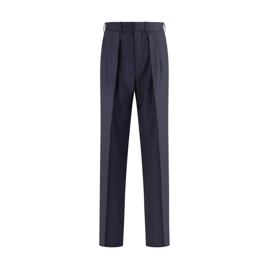 Tom Ford Blue Wool Dress Pants with pinstripes and pleats, ideal for formal attire, featuring a straight-leg silhouette with belt loops.
