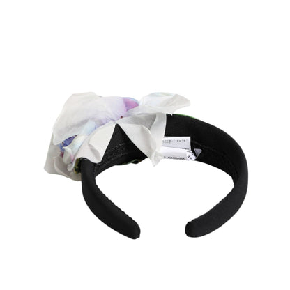 Dolce & Gabbana Black Green Silk Purple White Floral Appliqué Accessory Headband