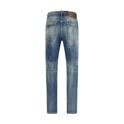 Back view of Dsquared² Blue Cotton Slim Fit Jeans showcasing five-pocket design and urban style ideal for AW25 season.