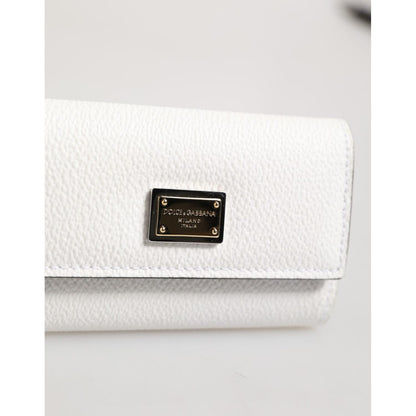 Dolce & Gabbana White Leather Card Case Holder Wallet Gold Logo Plate  Key Holder
