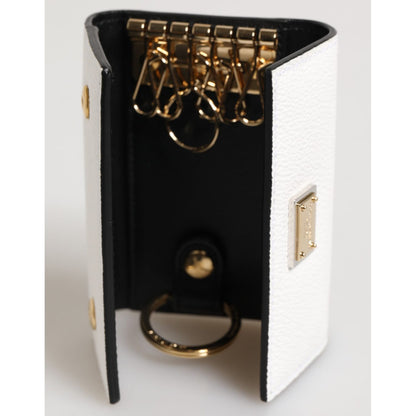 Dolce & Gabbana White Leather Card Case Holder Wallet Gold Logo Plate  Key Holder