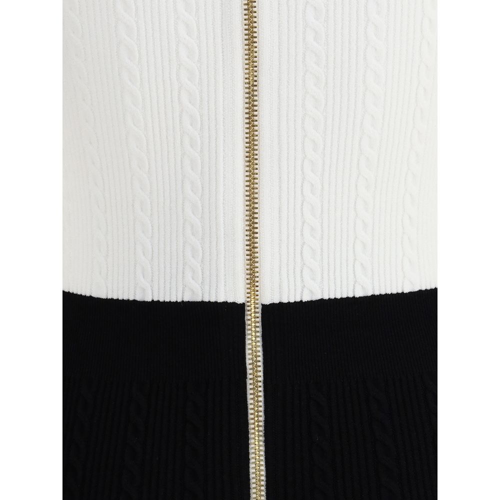 Detail view of Balmain Multicolor Viscose Casual Dress showing braided knit pattern and zipper closure.