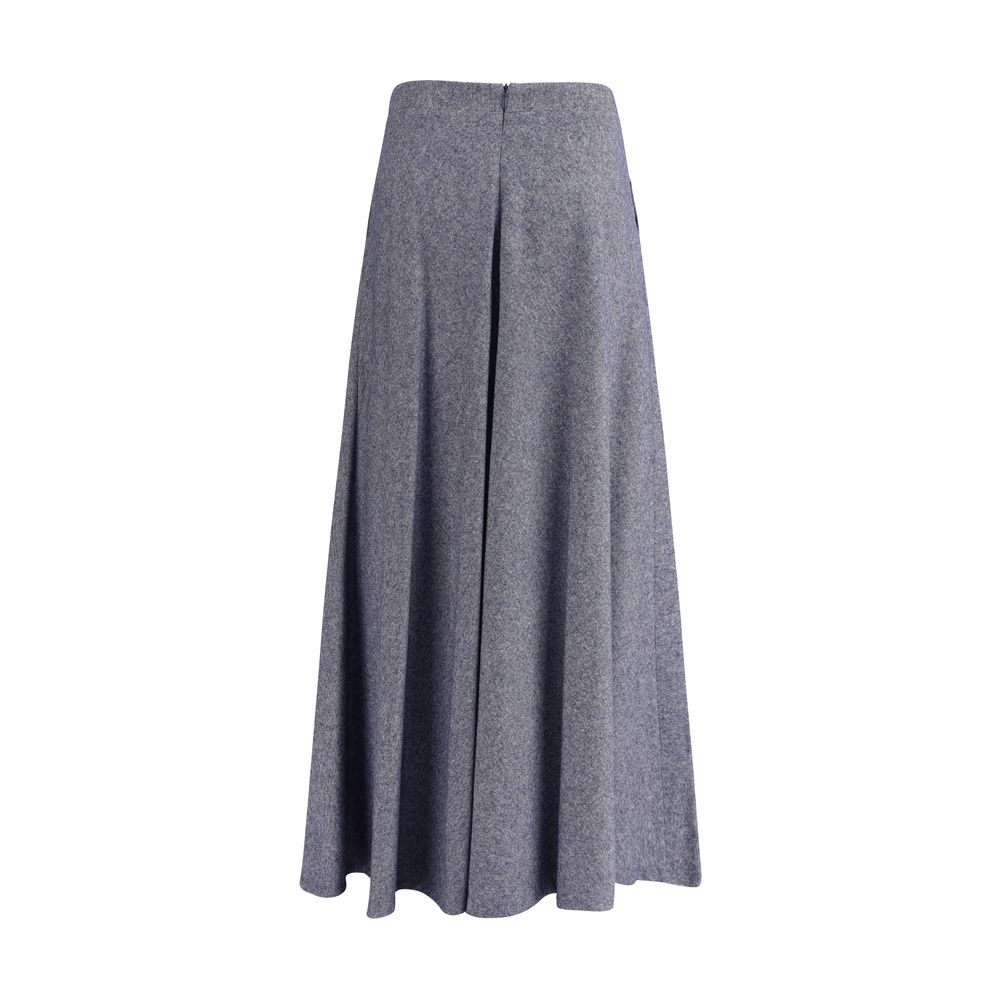 Sara Roka Blue Cotton Midi Skirt with flared silhouette and denim-effect fabric