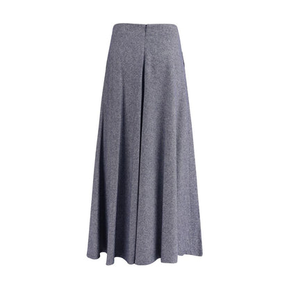 Sara Roka Blue Cotton Midi Skirt with flared silhouette and denim-effect fabric