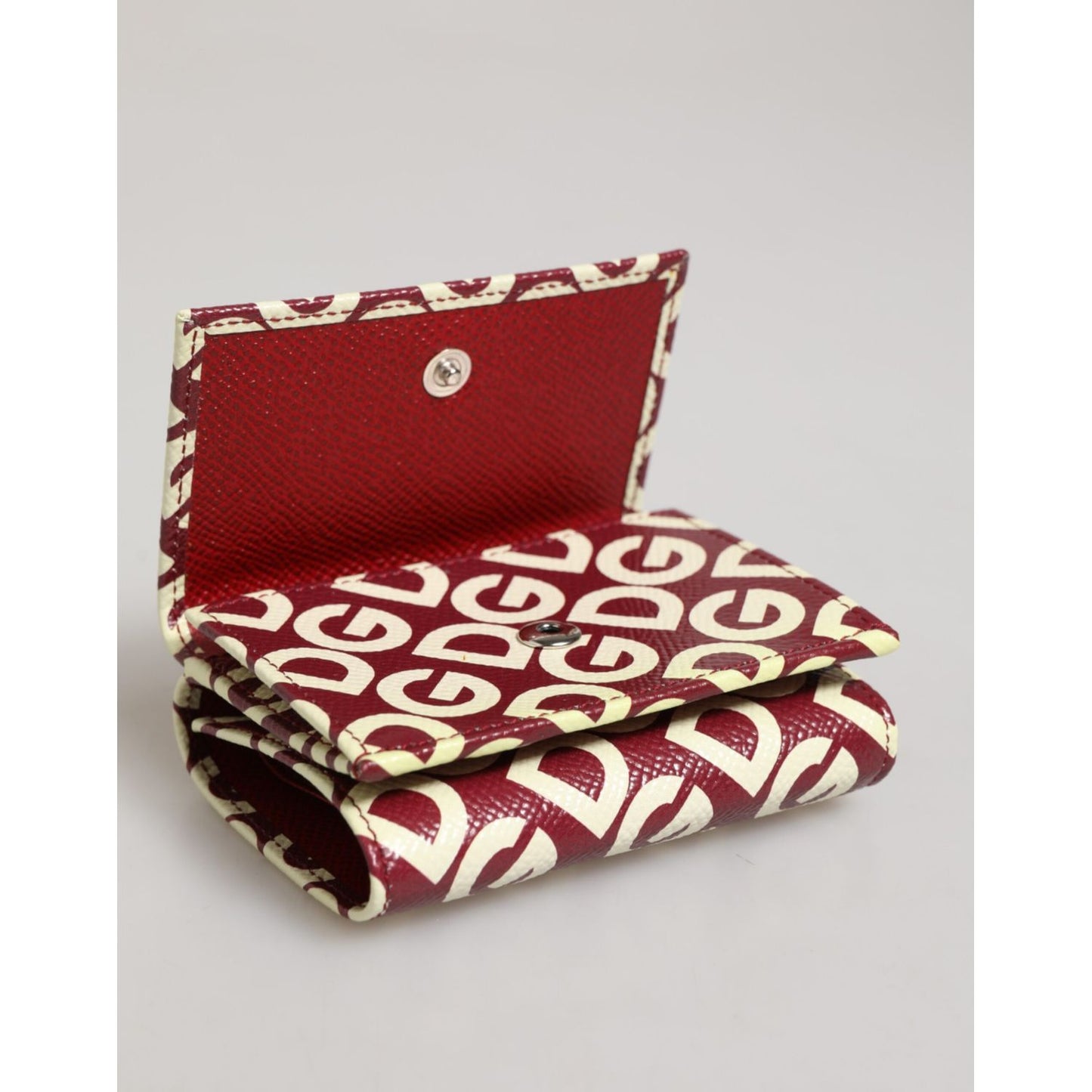 Dolce & Gabbana Burgundy Logo Print Calf Leather French Flap Card Holder Wallet