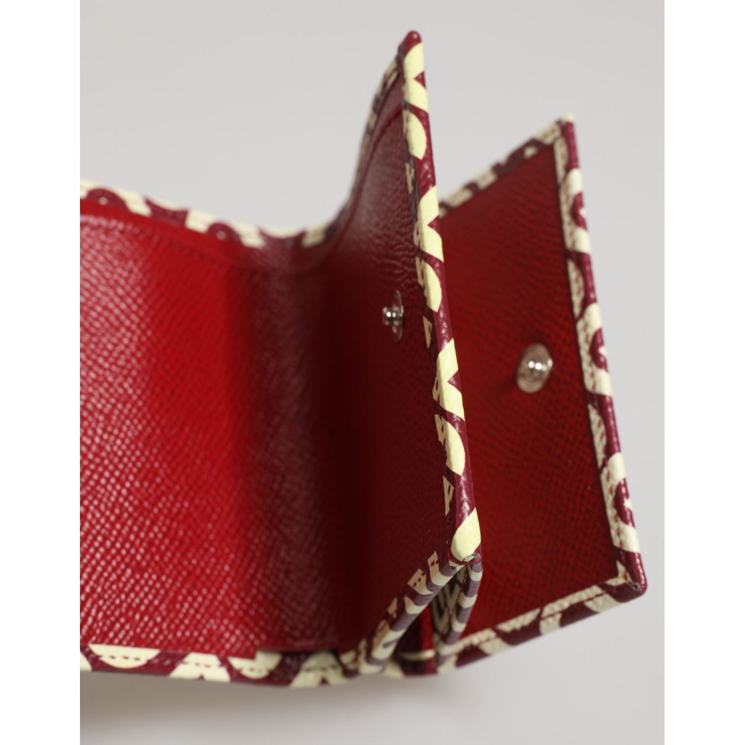 Dolce & Gabbana Burgundy Logo Print Calf Leather French Flap Card Holder Wallet
