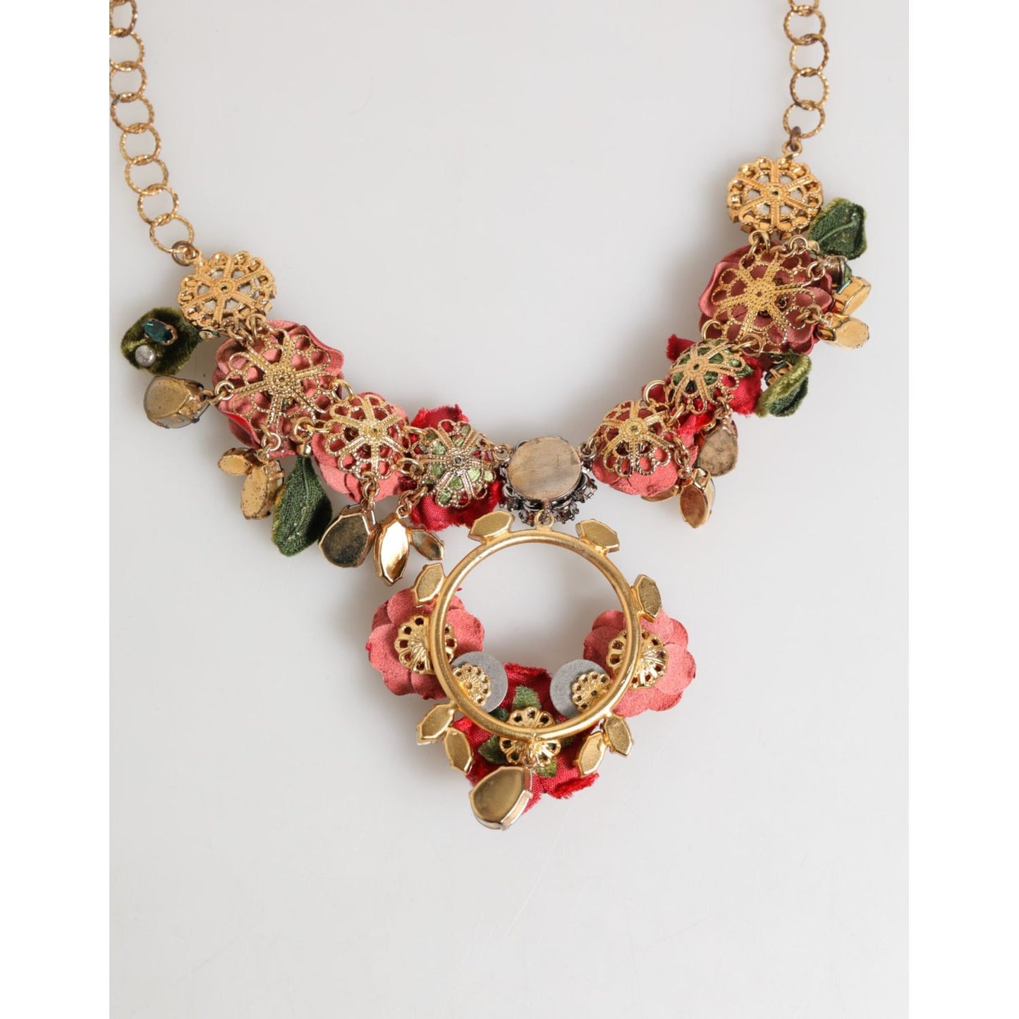 Dolce & Gabbana Red Rose Floral Crystal Embellished Statement Jewelry Necklace