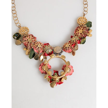 Dolce & Gabbana Red Rose Floral Crystal Embellished Statement Jewelry Necklace