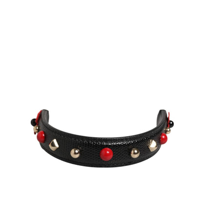 Dolce & Gabbana Black Embellished Leather Bag Handle Women Shoulder Strap