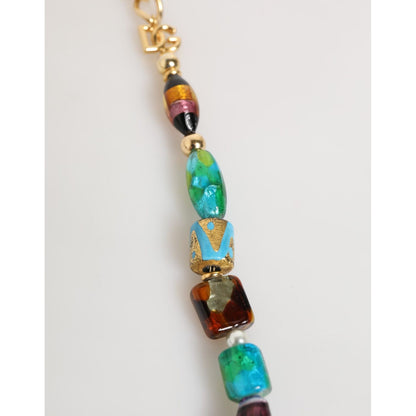 Dolce & Gabbana Multicolor Murano Glass Beads Gold Chain Jewelry Necklace