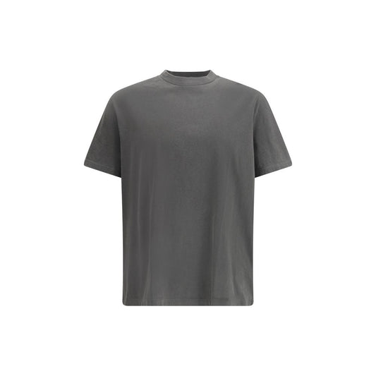 Our Legacy Gray Cotton T-Shirt with ribbed crew neck, vintage design, monochrome pattern, offering a timeless and versatile style.