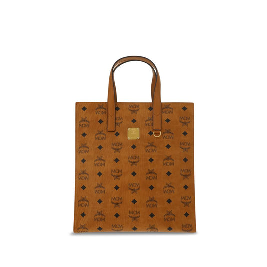 MCM Brown Polyethylene Shoulder Bag with iconic monogram pattern and adjustable strap, perfect for stylish autumn-winter fashion.