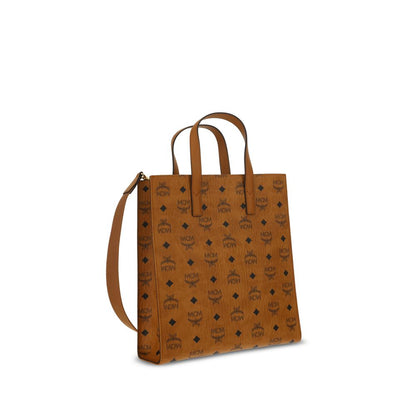 MCM Brown Polyethylene Shoulder Bag with iconic monogram pattern, double handle and adjustable shoulder strap, AW25 collection
