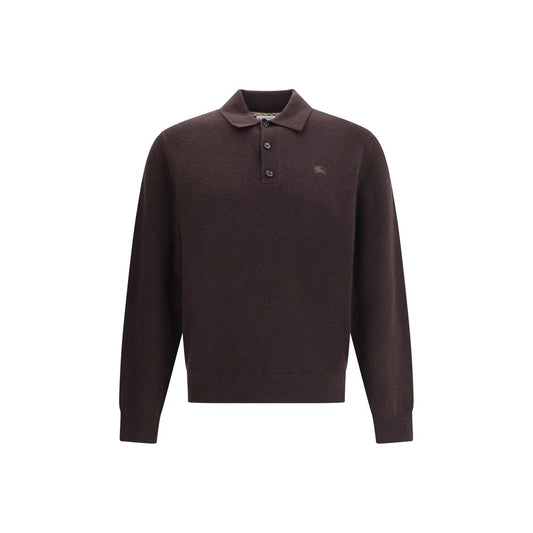 Burberry Brown Cashmere Cashmere Sweater with long sleeves, button placket, and embroidered Equestrian Knight Design