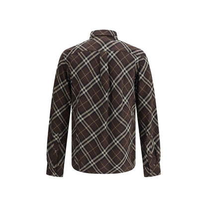 Alt Tag: Burberry Brown Cotton Pattern Shirt with Check flannel, long sleeves, button-down collar, for AW25 season, shown from back.