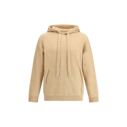 Laneus Beige Cashmere Hoodie with drawstring hood and pouch pocket, showcasing a relaxed, elegant design and ribbed hem and cuffs.