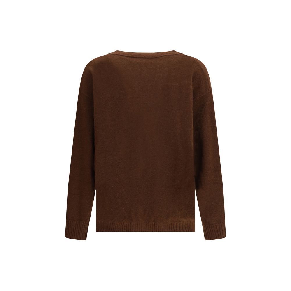 Back view of Laneus Brown Cashmere Cardigan showcasing soft, oversized design for a sophisticated and casual look.