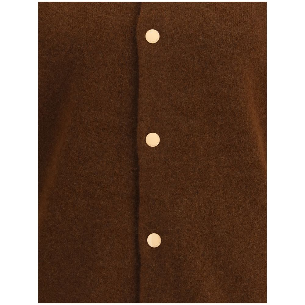 Close-up of snap-button design on Laneus Brown Cashmere Bomber jacket, showcasing warm wool material and sophisticated detail.