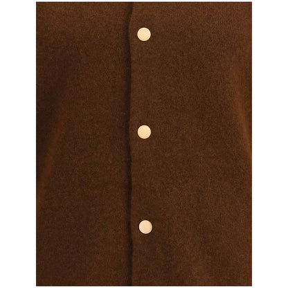 Close-up of snap-button design on Laneus Brown Cashmere Bomber jacket, showcasing warm wool material and sophisticated detail.