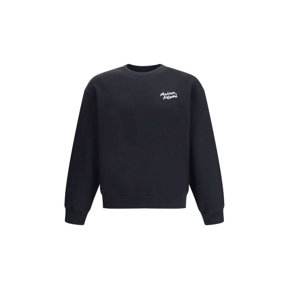Maison Kitsuné Black Cotton Sweatshirt with crew neck and ribbed hem, featuring a printed logo on front, perfect for versatile casual elegance.